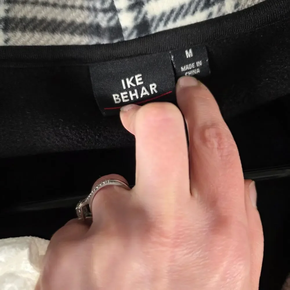 Ike Behar Plaid Peacoat Jacket Belted Double Breasted Gray‎ Cream M